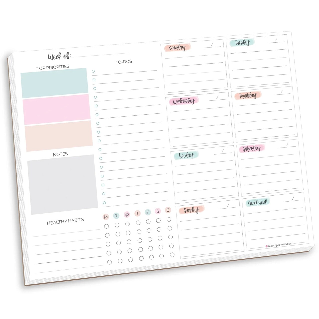 bloom daily planners Planning Pad, 8.5" x 11", Weekly To-Do List & Planner, Pastel